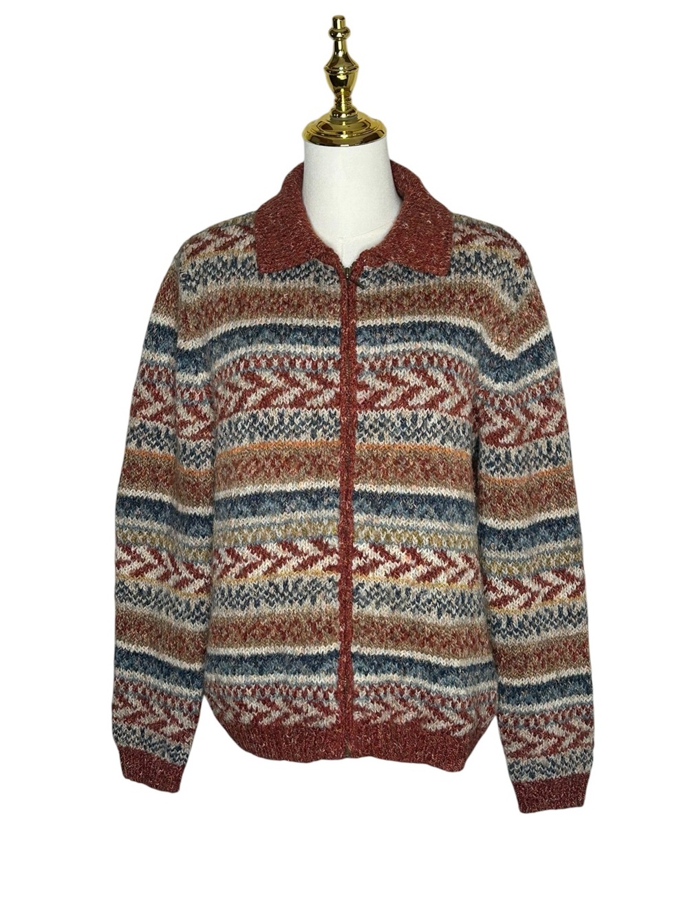 Alfred Dunner Vintage Fair Isle Cardigan Y2K Earthy Sz M Autumn Cabincore Cozy
